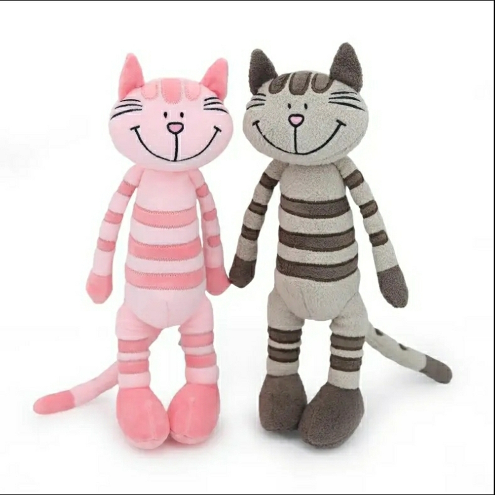 NEW! Best Furriends! Striped Cat Plush Toy Set - Pink and Gray